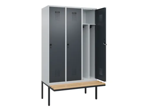 locker met bank,voor scheiding van kleding,HxBxD 2120x1200x815mm,3vak