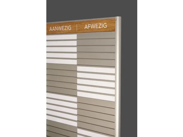 Menoor In-Uit bord 20 namen Aluminium Aanwezig/Afwezig Houtlook