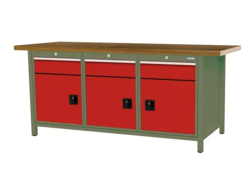 werkbank,HxBxD 860x2000x750mm,onderstel RAL6011,fronten RAL3020