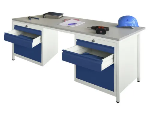 Werkplaatsbureau Bxdxh 1700x800x720mm 6laden Ral7035 Front Ral5010
