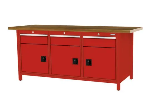 werkbank,HxBxD 860x2000x750mm,onderstel RAL3020,fronten RAL3020