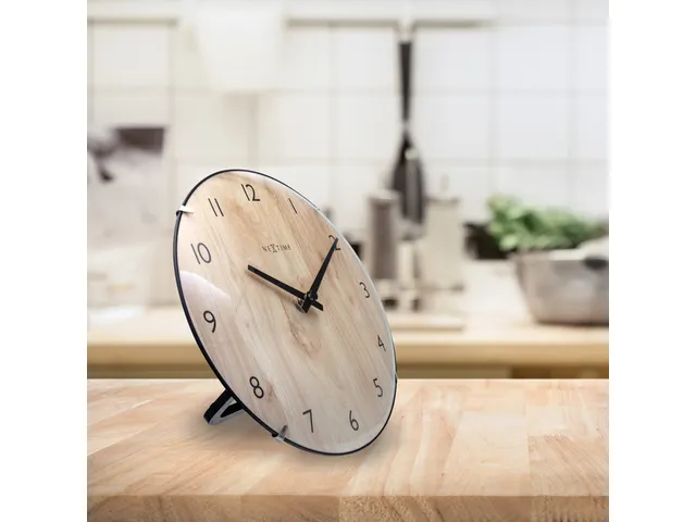 Horloge murale/de table mini NeXtime Ø20cm verre bombé bois clair