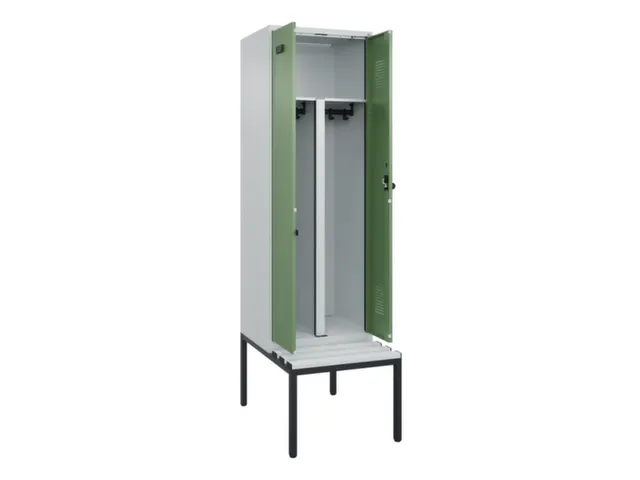 PBM-locker met bank,HxBxD 2120x600x815mm,2vak,vak B 300mm,draaigrendel