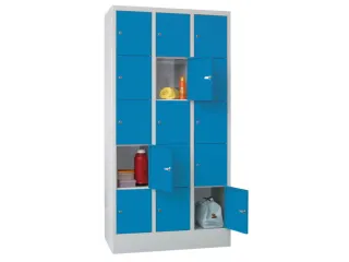 lockerkast,HxBxD 1850x900x500mm,3x5vakken,RAL7035,front RAL5012 - 2