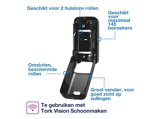 Tork OptiServe 558042 Hulsloos 2-rol Toiletpapier Dispenser T7 Zwart
