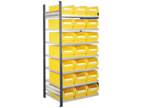 Bakkensteling 2000x1000x600mm 21bakken PE geel vakl. 125kg eenzijdig