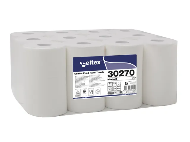 Poetspapier Celtex Centerfeed Mini 2-laags wit 72 meter krimp a 12 rol