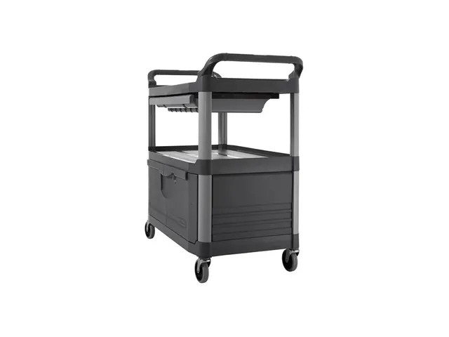 Serveerwagen met vergrendelbare deuren en schuiflade grijs