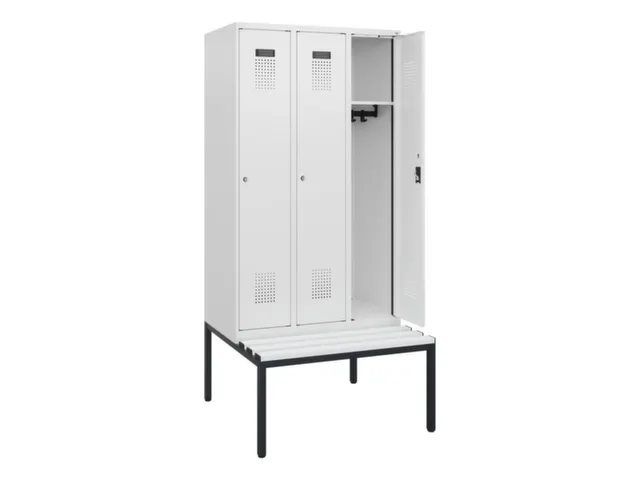 locker met bank,HxBxD 1950x900x815mm,3vak,vak B 300mm,cilinderslot