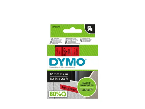 Labeltape Dymo 45017 D1 720570 12mmx7m zwart op rood