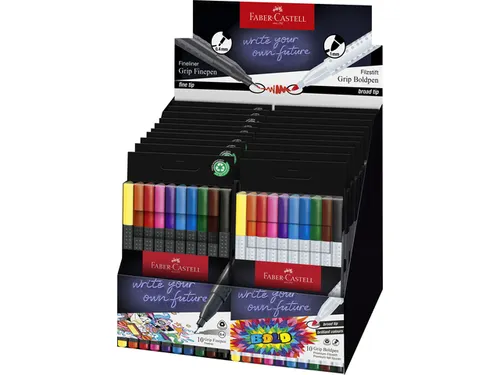Toonbankdisplay Faber-Castell fineliner Grip 0,4mm en viltstift Bold 1