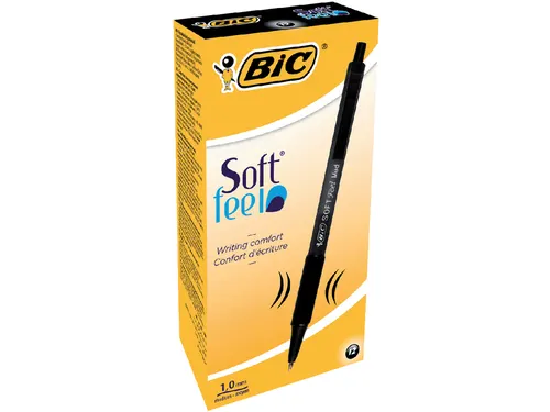 Balpen Bic soft feel grip clic medium zwart