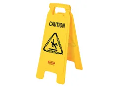Waarschuwingsbord Caution meertalig 67x28x4cm geel