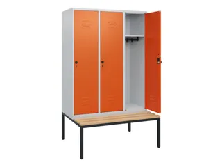 locker met bank,HxBxD 1950x1200x815mm,3vak,vak B 400mm,draaigrendel - 2