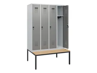 locker met bank,HxBxD 1950x1200x815mm,4vak,vak B 300mm,draaigrendel - 1