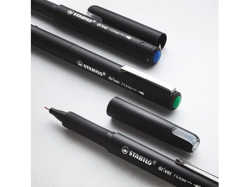 Fineliner STABILO dr!ver Etui met 4 kleuren Fijne punt 0.4mm