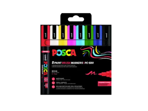 Paintmarker Uni POSCA PC-5BR brushpunt M assorti 8st
