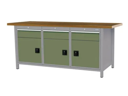werkbank,HxBxD 860x2000x750mm,onderstel RAL7040,fronten RAL6011