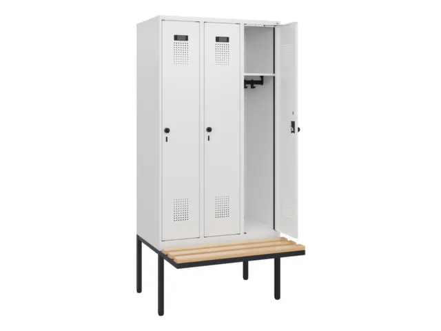 locker met bank,HxBxD 1950x900x815mm,3vak,vak B 300mm,draaigrendel