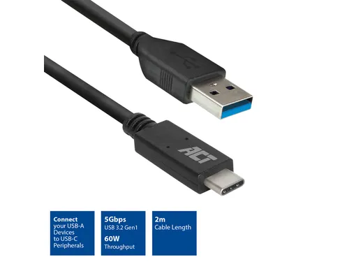 Kabel ACT USB A 3.2 naar USB-C 2 meter