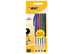 balpen M10 blister 4 + 1 gratis geassorteerde kleuren