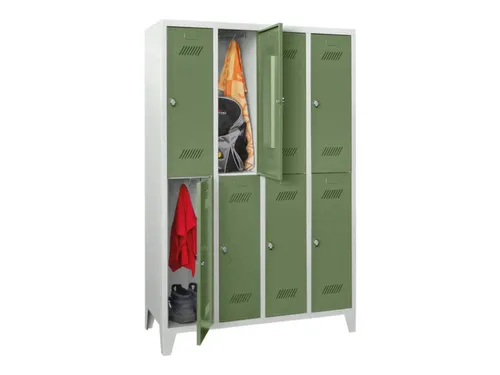 dubbeldekse locker,HxBxD 1850x1200x500mm,4x2vak.,RAL7035,front RAL6011