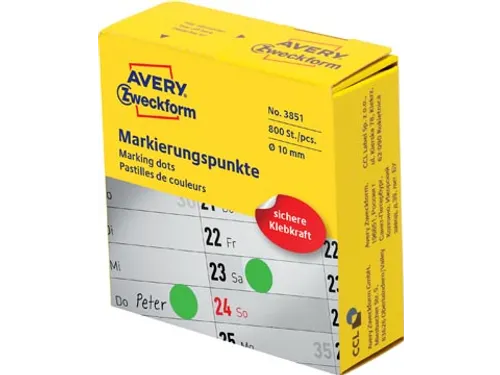 Avery marking dots, diameter 10mm, rol met 800 stuks, groen