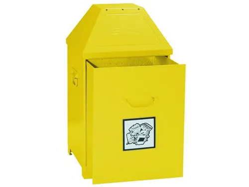 Afvalverzamelaar Zelfblussend 80 Liter 870x450x450mm 2 Openingen Geel