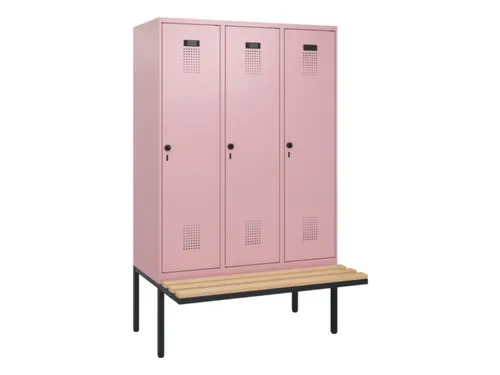 locker met bank,HxBxD 1950x1200x815mm,3vak,vak B 400mm,draaigrendel