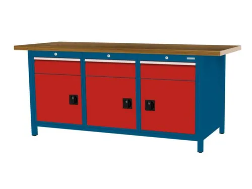 werkbank,HxBxD 860x2000x750mm,onderstel RAL5010,fronten RAL3020