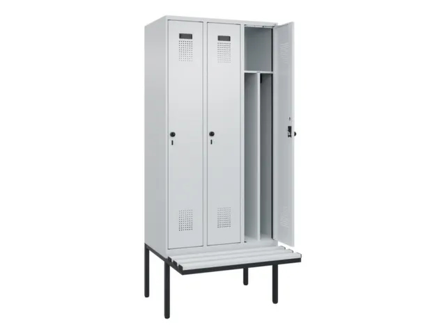 locker met bank,voor scheiding van kleding,HxBxD 2120x900x815mm,3vak