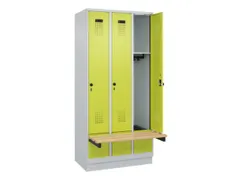 locker met bank,HxBxD 1950x900x815mm,3vak,vak B 300mm,draaigrendel