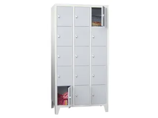 lockerkast,HxBxD 1850x900x500mm,3x5vakken,RAL7035,front RAL5012 - 1