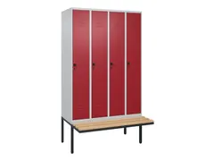 locker met bank,HxBxD 2120x1200x815mm,4vak,vak B 300mm,draaigrendel