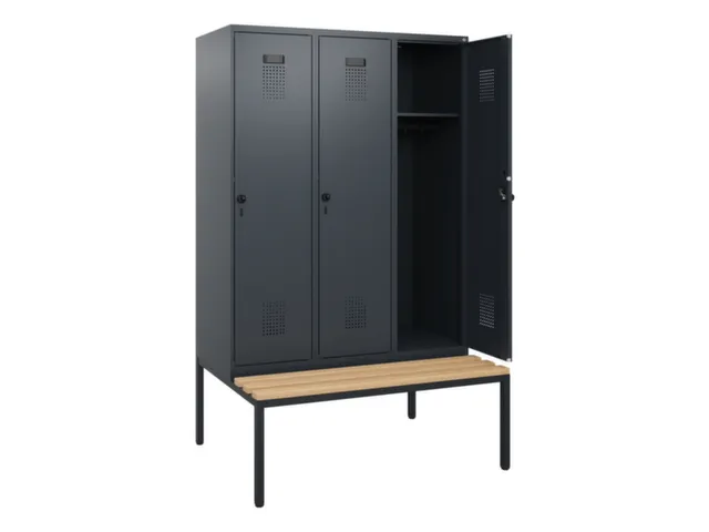 locker met bank,HxBxD 1950x1200x815mm,3vak,vak B 400mm,draaigrendel