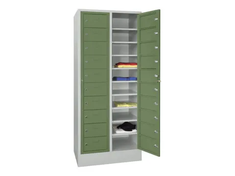 Wasgoedkast 1850x770x500 2x10 Vakken Sokkel Ral7035 Front Ral6011