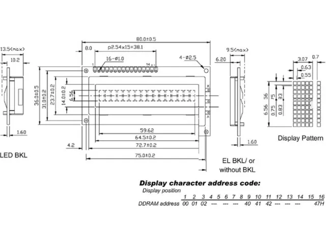 LCD 16 x 1 Bottom View Transflectief Met Achtergrondverlichting