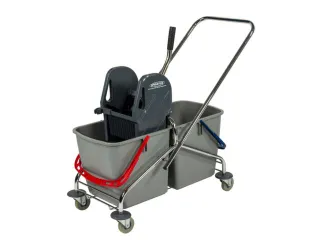 dweilwagen,emmer 2x27l ROOD/BLAUW,mopwringer,frame metaal,4zwenkwielen - 5
