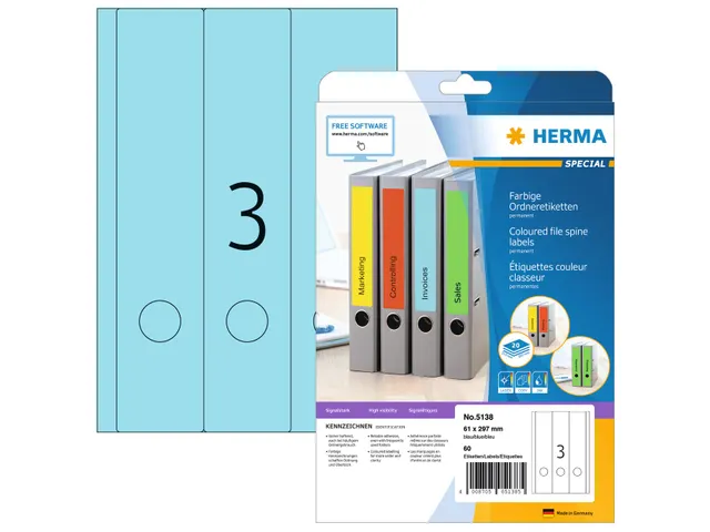 Herma 5138 Rugetiket breed 61x297mm Blauw permanent 60 stuks