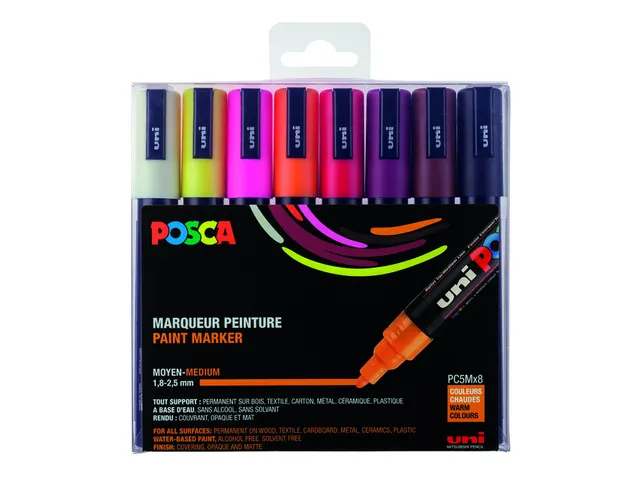 Verfstift Posca PC5M Medium Punt 1,8-2,5mm 8st warme kleuren