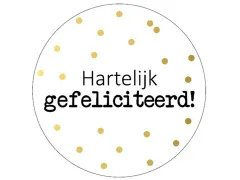 KP Sticker rond 40mm Hartelijk gefeliciteerd goud stippen 250 stuks