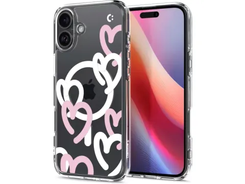 Spigen Ultra Hybrid MagSafe iPhone 16 hoes hearts roze
