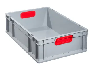 Euronorm-Stapelbak 600x400mm 170mm H Pp Wand/Bodem Gesloten Grijs/Rood - 1