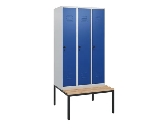 locker met bank,HxBxD 1950x900x815mm,3vak,vak B 300mm,draaigrendel