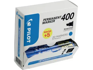 Pilot Permanent Marker 400 Brede Schuine punt Blauw 15+5 gratis - 1