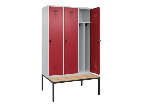 locker met bank,voor scheiding van kleding,HxBxD 2120x1200x815mm,3vak