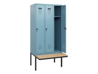 locker met bank,HxBxD 1950x900x815mm,3vak,vak B 300mm,draaigrendel - 1