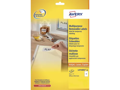 Etiket Avery L4734REV-25 199.3x143.5mm Afneembaar Wit 50 Stuk