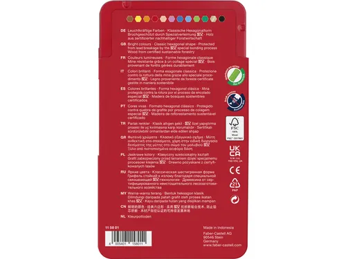 Kleurpotlood Faber-Castell Castle zeskantig metalen etui met 12 stuks