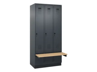 locker met bank,HxBxD 1950x900x815mm,3vak,vak B 300mm,draaigrendel - 2